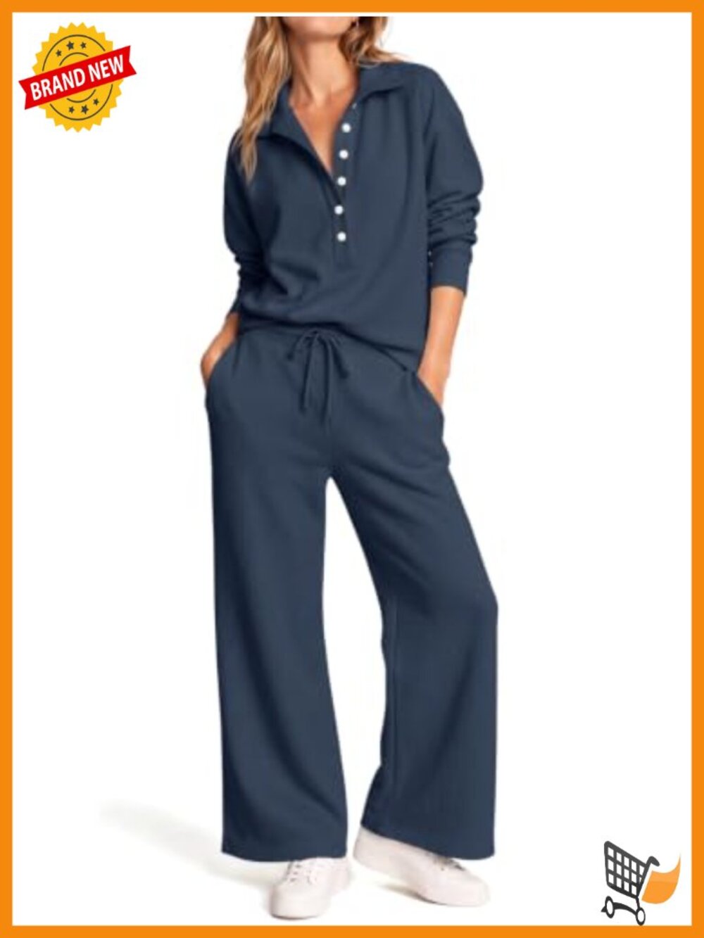 Womens 2 Piece Lounge Set Waffle Knit Half Zip Sweatshirt Wide Leg Pants